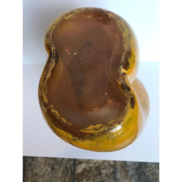 Vtg 1990's Large Hand Painted From The Inside Yellow Bulbous Vase Abstract - Picture 5 of 10